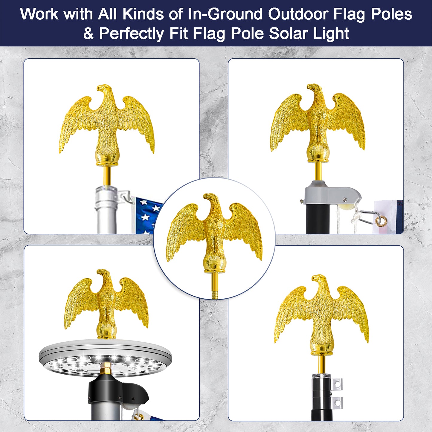 Eagle Flag Pole Topper – Gold Eagle Finial Ornament, 1/2"-13UNC Thread, Fits 20/25/30 Ft Telescopic & Sectional Flagpoles Outdoor