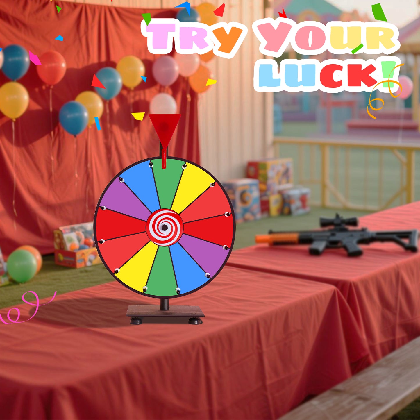 12" DIY Tabletop Prize Wheel – 12 Color Slots, Heavy-Duty Iron Base & Teeth, Dry Erase Spinner for Trade Shows & Parties