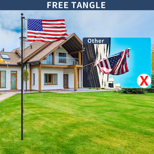20FT Sectional Black Flag Pole Kit – Heavy Duty Aluminum In-Ground Flagpole with Ball Topper & Free USA Flag