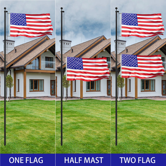 25FT Heavy-Duty Black Aluminum Flag Pole Kit with 3×5' Embroidered American Flag