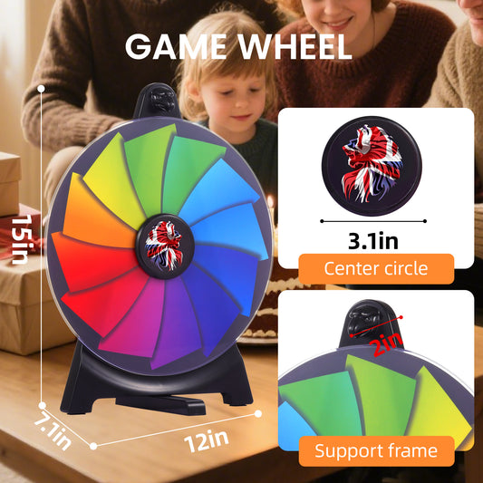 12" Spinning Prize Wheel – 12 Color Slots, Tabletop & Wall-Mountable Game for Parties, Carnivals, Trade Shows & Fun Giveaways