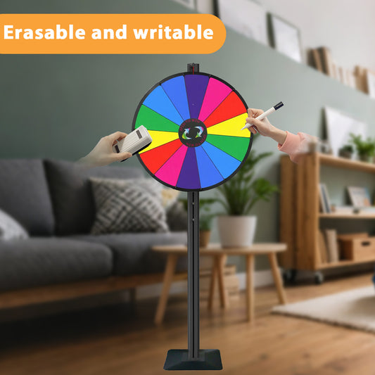 24" Dual-Use Prize Wheel – Tabletop or Adjustable Floor Stand, 14 Slots, Dry Erase & Marker for Trade Shows and Events