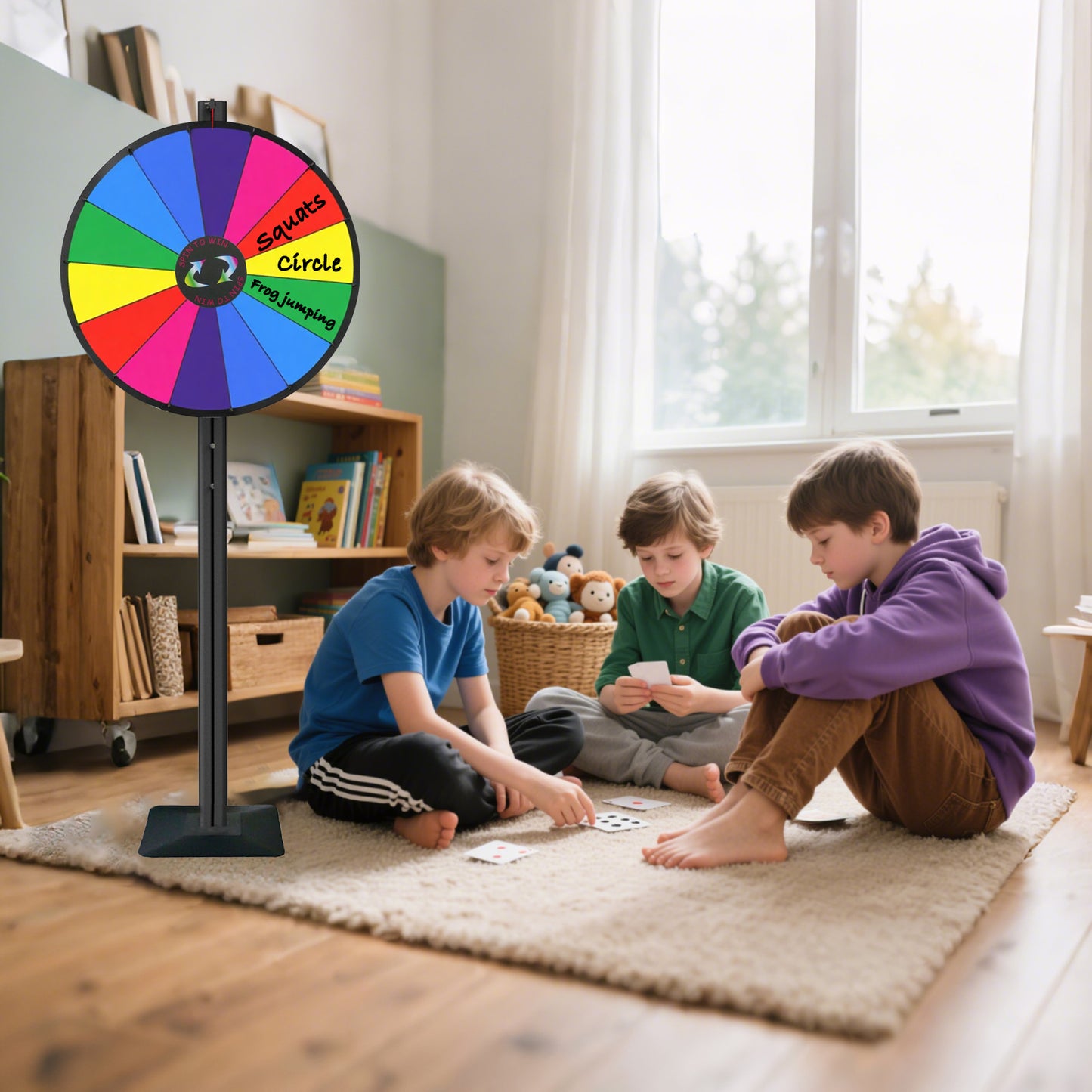 24" Dual-Use Prize Wheel – Tabletop or Adjustable Floor Stand, 14 Slots, Dry Erase & Marker for Trade Shows and Events