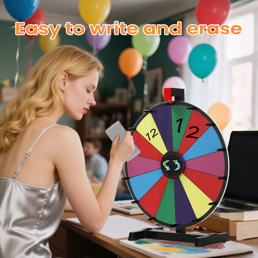18" Tabletop Prize Wheel – 14 Slots, Durable Base, Dry Erase Spinner for Parties, Carnivals & Trade Shows