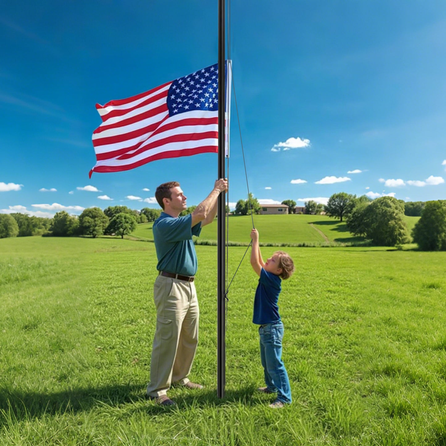 25FT Heavy-Duty Black Aluminum Flag Pole Kit with Embroidered 3×5' American Flag Premium Thick Aluminum Construction