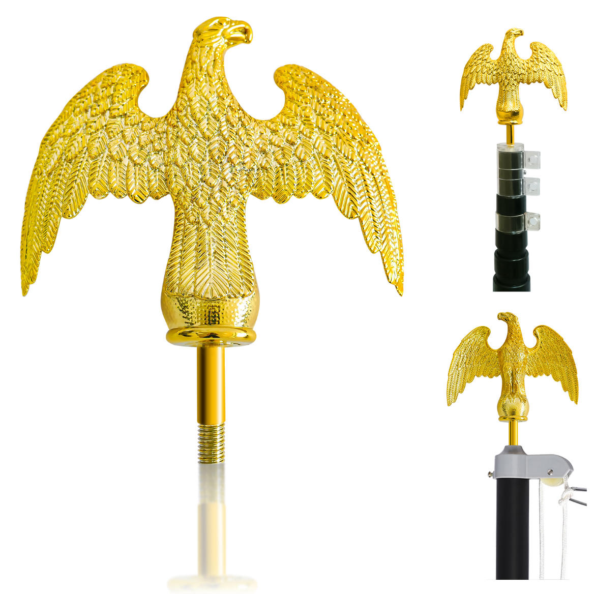 Eagle Flag Pole Ball Topper Flagpoles Eagle Topper Gold Finial Ornament 1/2"-13UNC Threading Fit 20/25/30Ft Telescopic/Sectional Flagpoles Outside House