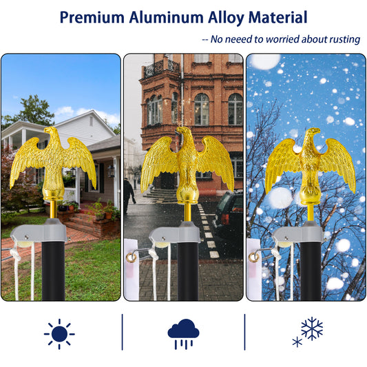 Eagle Flag Pole Topper – Gold Eagle Finial Ornament, 1/2"-13UNC Thread, Fits 20/25/30 Ft Telescopic & Sectional Flagpoles Outdoor