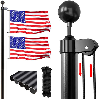 25FT Black Sectional Flag Pole Kit – Heavy Duty Aluminum Outdoor Flagpole with Ball Topper & 3x5 USA Flag