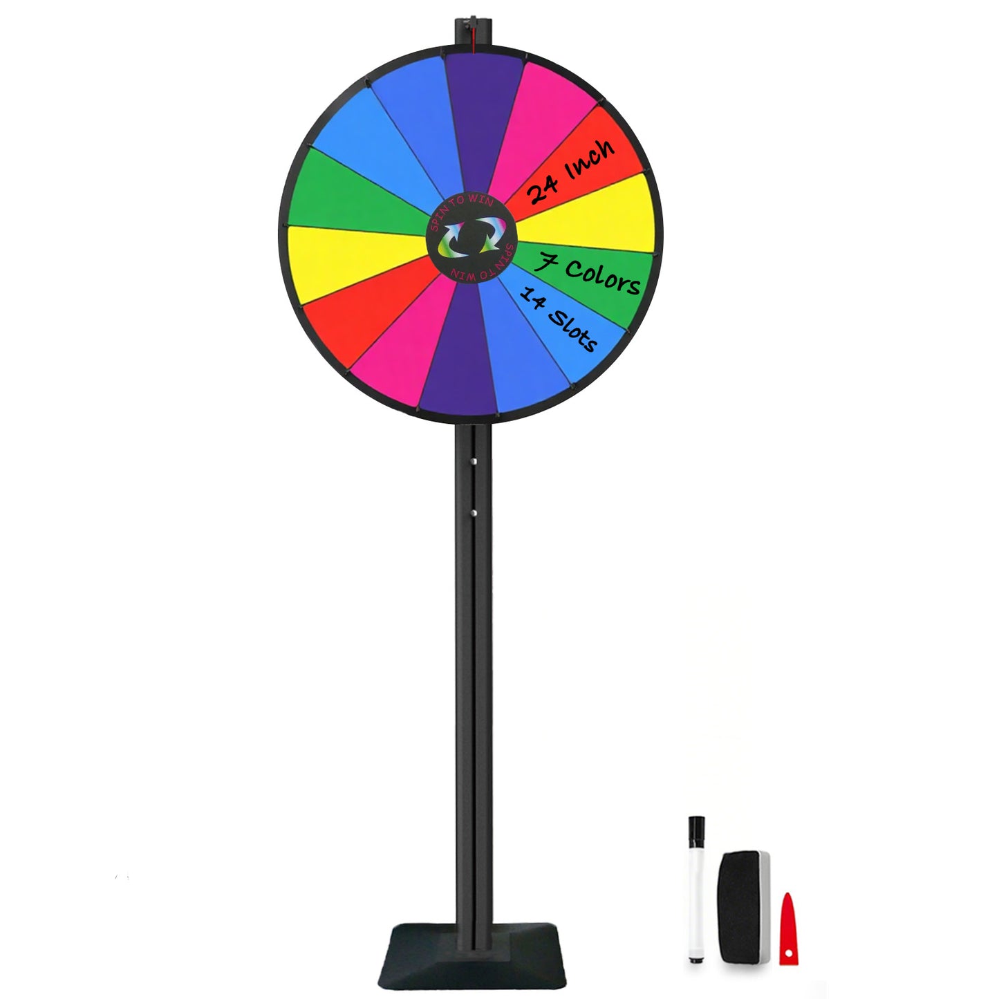 24" Dual-Use Prize Wheel – Tabletop or Adjustable Floor Stand, 14 Slots, Dry Erase & Marker for Trade Shows and Events