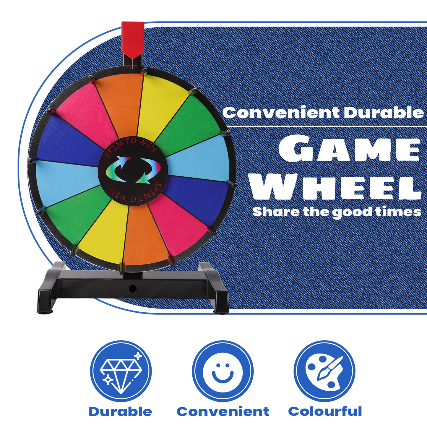 12" Tabletop  Prize Wheel – 12 Editable Slots, Heavy-Duty, Dry Erase Spinner for Trade Shows, Carnivals & Parties