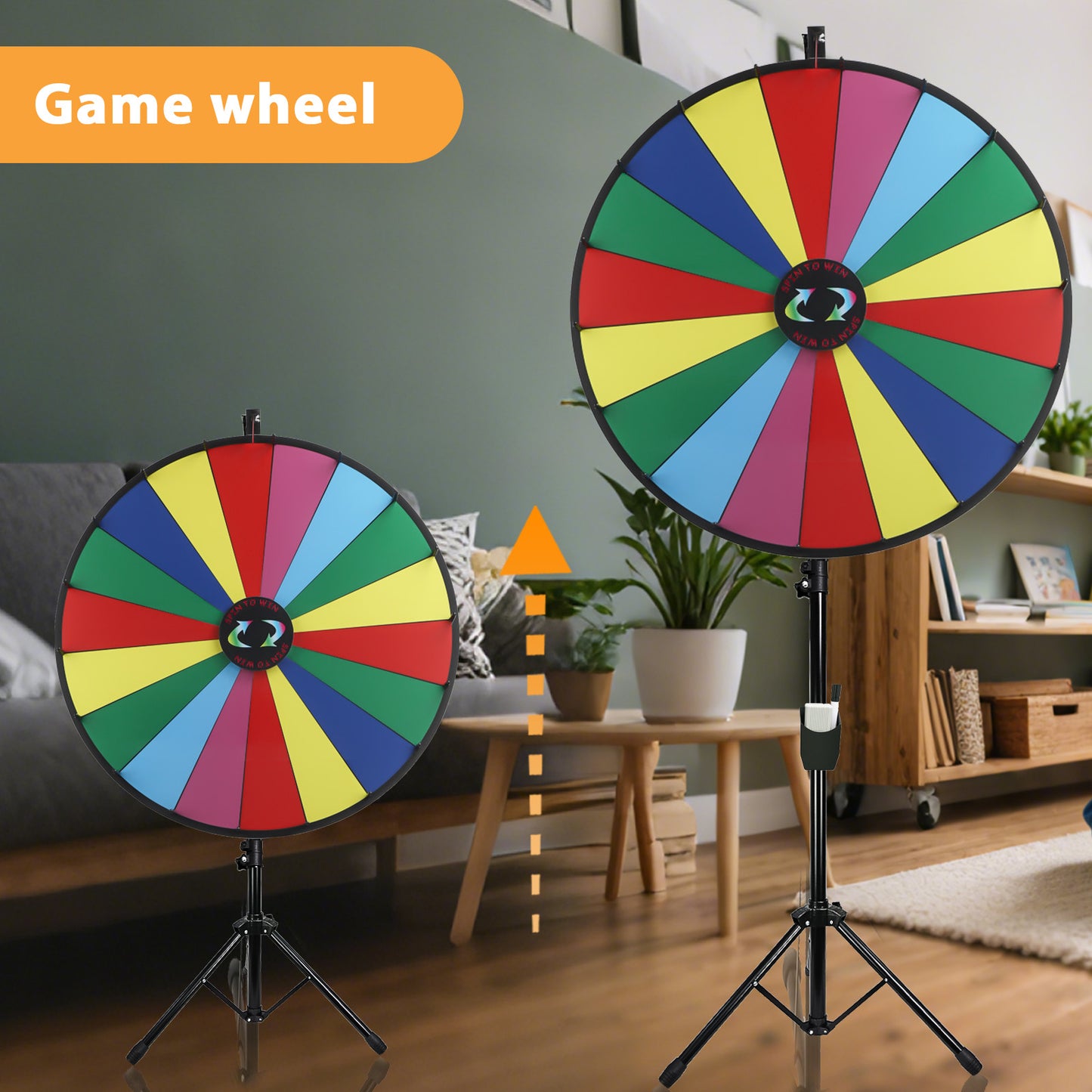 30" Prize Wheel with Adjustable Stand, 18 Slots, Dry Erase