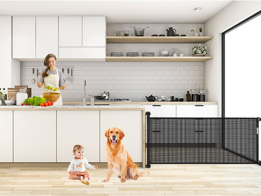 Extra-Wide Retractable Baby & Pet Gate, 31" Tall, Extends to 71", One-Handed Lock, Indoor/Outdoor Use, Black