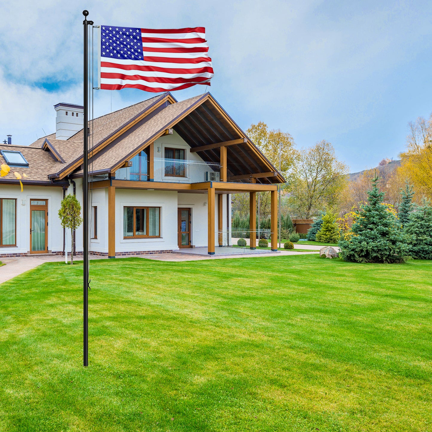 25FT Black Sectional Flag Pole Kit – Heavy Duty Aluminum Outdoor Flagpole with Ball Topper & 3x5 USA Flag