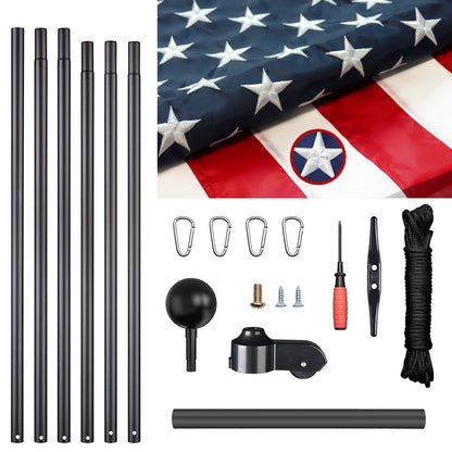 25FT Heavy-Duty Black Aluminum Flag Pole Kit with Embroidered 3×5' American Flag Premium Thick Aluminum Construction