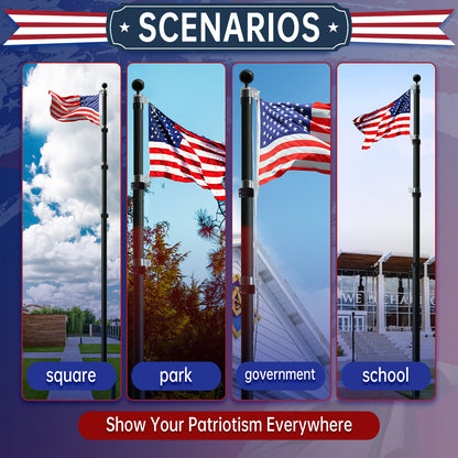 25FT Telescopic Black Flag Pole Kit – Heavy Duty Aluminum In-Ground Flagpole with Twist Lock, 3x5 USA Flag & Ball Top