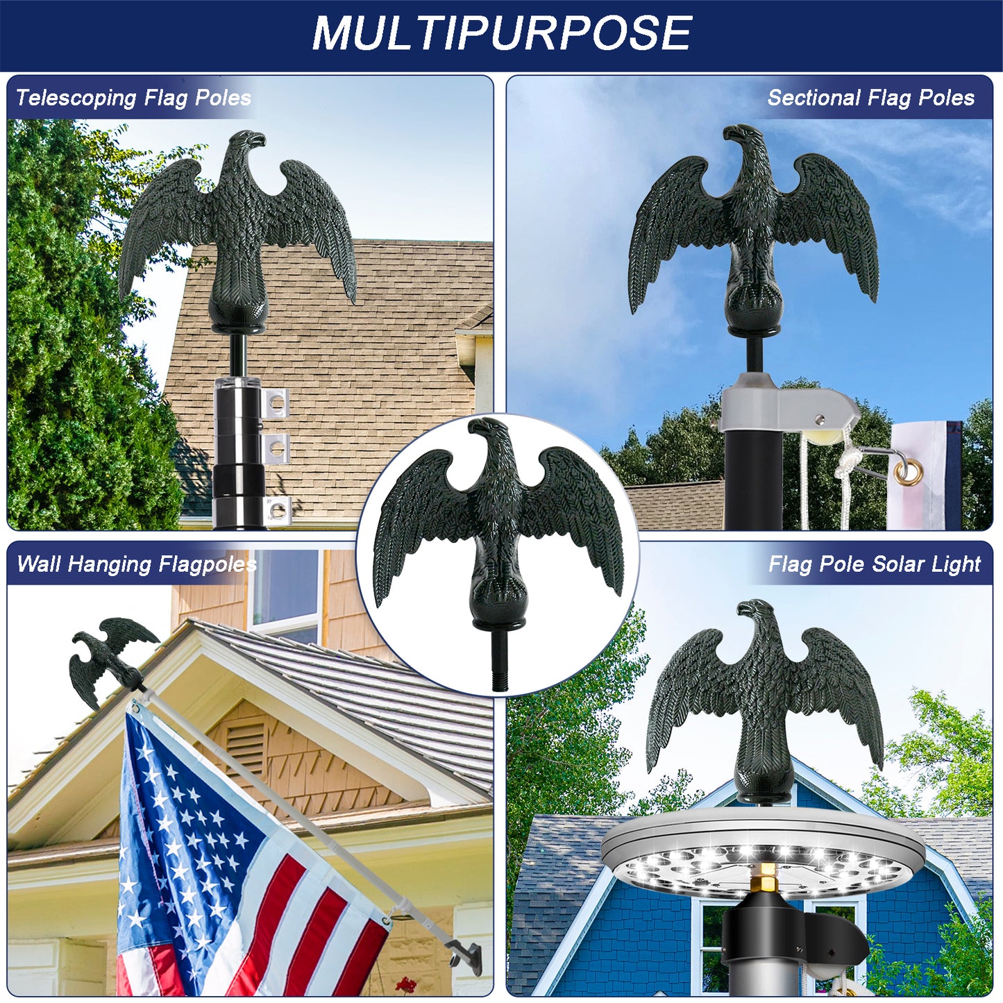 Eagle Flag Pole Ball Topper – Black Finial Ornament