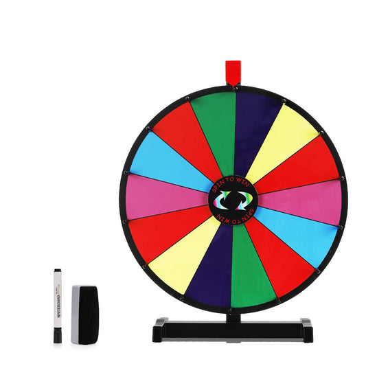 18" Tabletop Spinning Prize Wheel 14 Slots with Durable Base Stand, Spin Wheel for Prizes Dry Erase FortuneWheel with Dry Erase Markers and Eraser for Carnival Trade Show Party