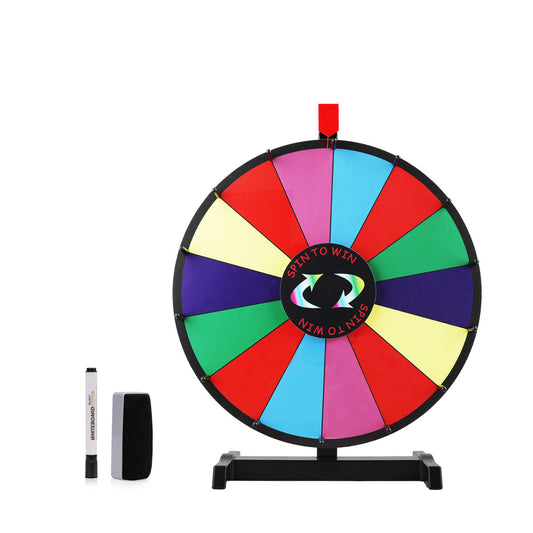 24 Inch Tabletop Spinning Wheel with 14 Slots Stable Base Stand Dry Erase Spin Wheel for Prizes Carnival with Dry Markers and Eraser for Trade Show